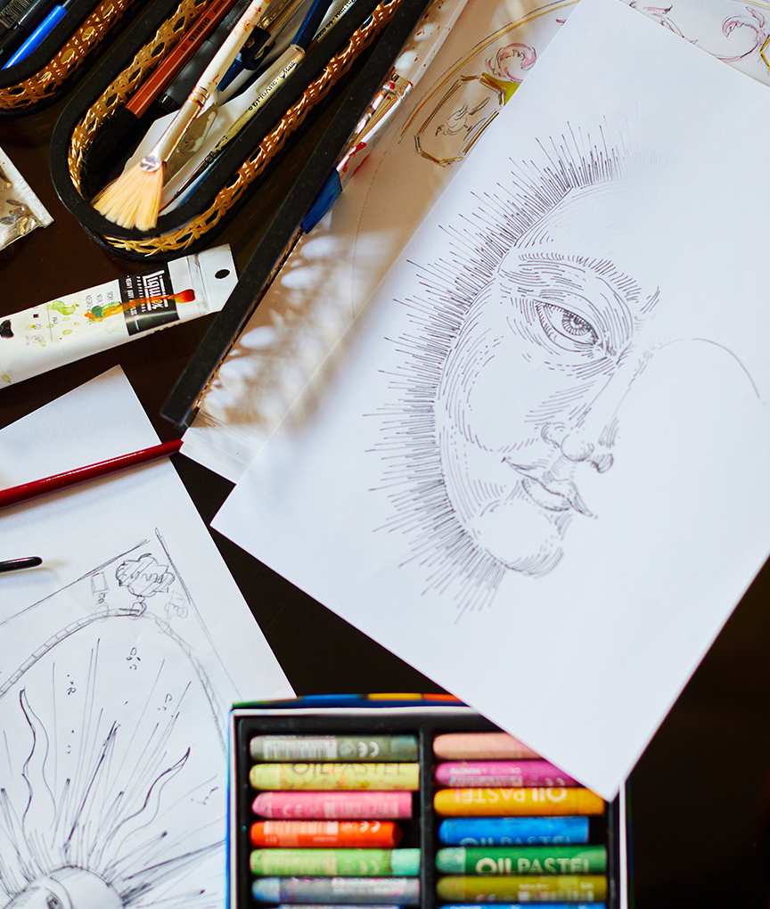 sketch of animated sun and moon